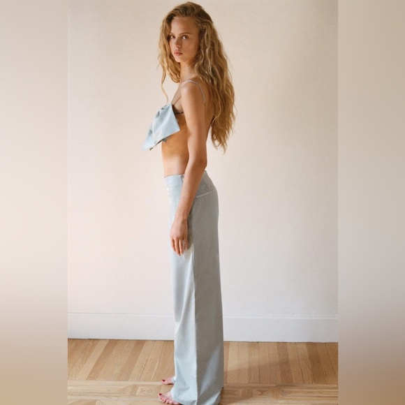 Zara green satin flare pants size medium high waisted - Picture 9 of 13